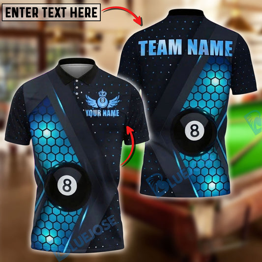 BlueJose Billiards 8 Ball Hex Pattern Personalized Name, Team Name Unisex Shirt (4 Colors)