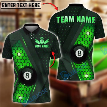 BlueJose Billiards 8 Ball Hex Pattern Personalized Name, Team Name Unisex Shirt (4 Colors)