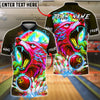 BlueJose Bowling And Pins Neon Cosmic Wolf Customized Name, Team Name 3D Shirt (4 Colors)