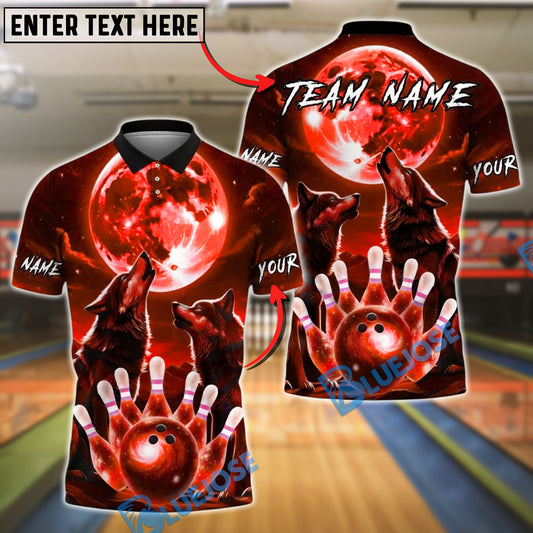 BlueJose Bowling And Pins Howling Wolves Moon Customized Name, Team Name 3D Shirt (4 Colors)