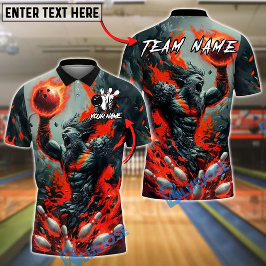 BlueJose Bowling And Pins Viking Fiery Warrior Customized Name, Team Name 3D Shirt (4 Colors)