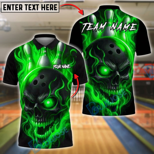 BlueJose Bowling And Pins Flame Skull Customized Name, Team Name 3D Shirt (4 Colors)