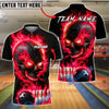 BlueJose Bowling And Pins Flame Skull Fire Pattern Customized Name, Team Name 3D Shirt (4 Colors)