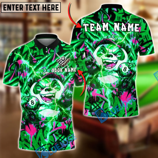 BlueJose Billiards 8-Ball Crazy Panda Character Design Customized Name, Team Name 3D Shirt (4 Colors)