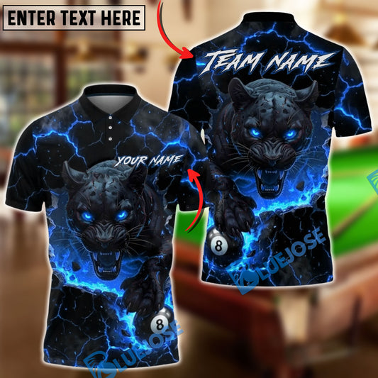 BlueJose Billiards 8-Ball Panther Fire Design Customized Name, Team Name 3D Shirt (4 Colors)