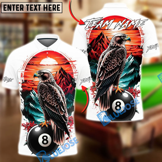 BlueJose Billiards Ball 8 Hawk Sunset Mountain Customized Name, Team Name 3D Shirt