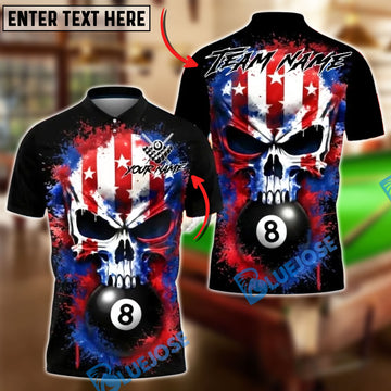 BlueJose Billiards Ball 8 American Skull Flag Splash Customized Name, Team Name 3D Shirt