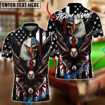 BlueJose Billiards Ball 8 American Eagle Skull Dual Face Customized Name, Team Name 3D Shirt