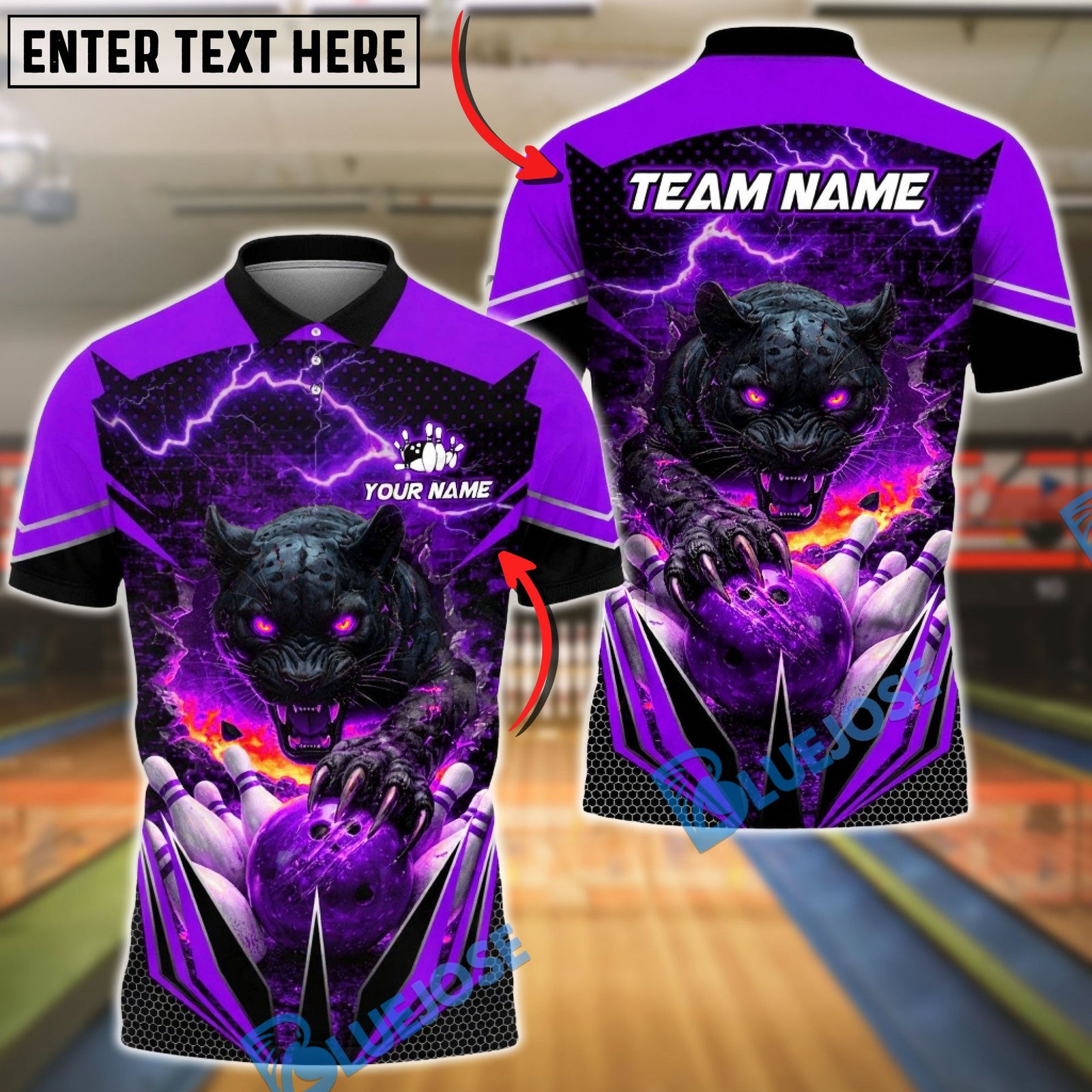 BlueJose Bowling & Pins Black Panther Power Smash Customized Name, Team Name 3D Shirt (4 Colors)
