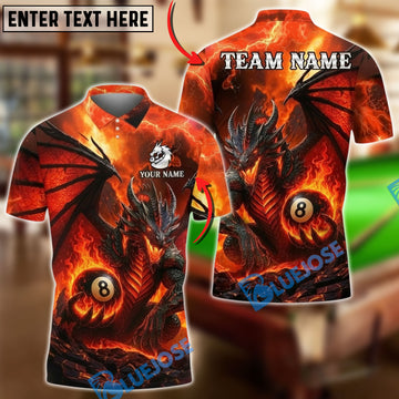 BlueJose Billiards Ball 8 Fire Dragon Lava Flame Personalized Name, Team Name Unisex Shirt (4 Colors)