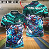 BlueJose Bowling And Pins Cyber Bull Neon Graffiti Customized Name, Team Name 3D Shirt (4 Colors)