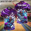 BlueJose Bowling And Pins Cyber Bull Neon Graffiti Customized Name, Team Name 3D Shirt (4 Colors)