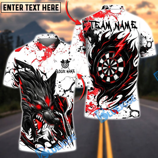 BlueJose Darts Black Wolf & Target Splash Ink 3D Design Personalized Name, Team Name Unisex Shirt (4 Colors)
