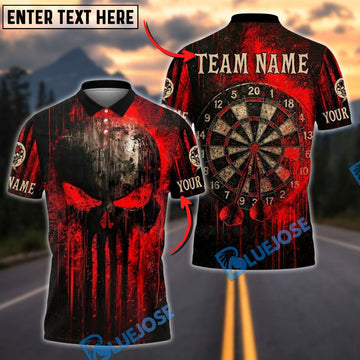 BlueJose Darts Punisher Skull Blood Dartboard Personalized Name, Team Name Unisex Shirt (4 Colors)