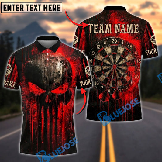 BlueJose Darts Punisher Skull Blood Dartboard Personalized Name, Team Name Unisex Shirt (4 Colors)