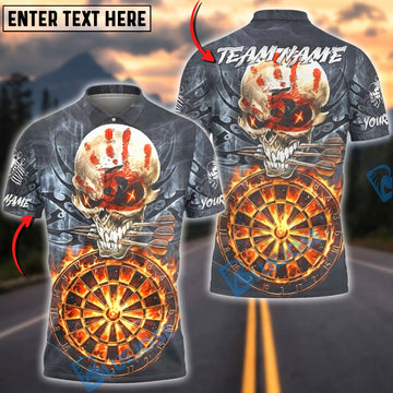 BlueJose Darts Fire Skull Hand Mark Multicolor Options Personalized Name Shirt (4 Colors)