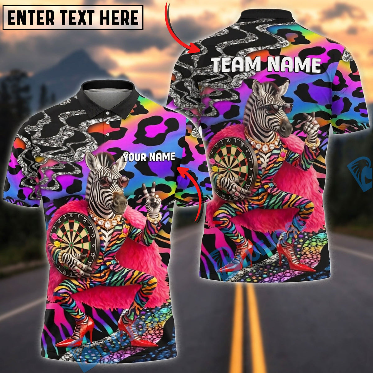 BlueJose Darts Funny Fashion Zebra Rainbow Leopard Personalized Name Shirt