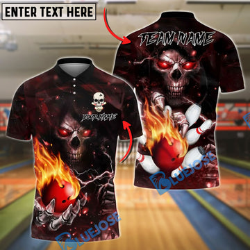 BlueJose Bowling And Pins Flame Skull Reaper Customized Name, Team Name 3D Shirt (4 Colors)