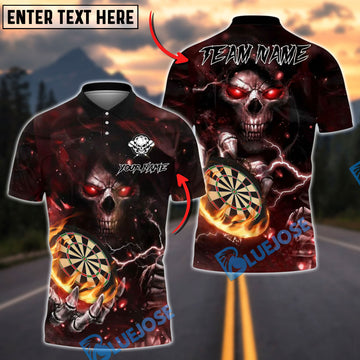 BlueJose Darts Flame Skull Reaper Customized Name, Team Name 3D Shirt (4 Colors)