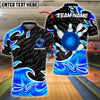 BlueJose Bowling And Pins Flaming Strike Customized Name, Team Name 3D Shirt (4 Colors)