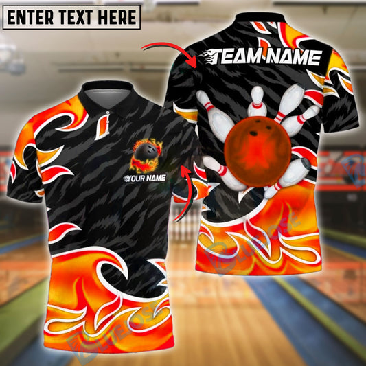 BlueJose Bowling And Pins Flaming Strike Customized Name, Team Name 3D Shirt (4 Colors)