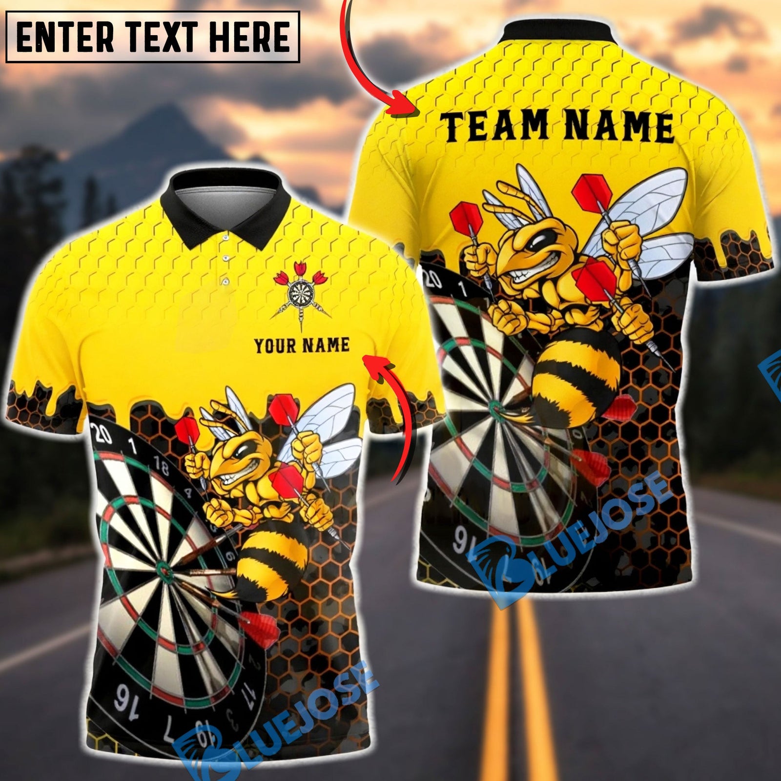 BlueJose Darts Killer Bee Dartboard Honeycomb Personalized Name Shirt
