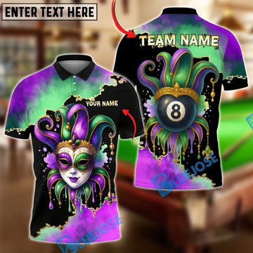 BlueJose Billiards Ball 8 Mardi Gras Mask Customized Name, Team Name 3D Shirt