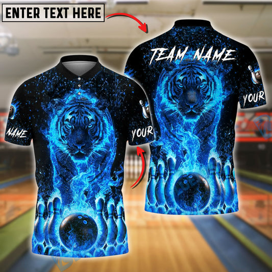 BlueJose Bowling And Pins Fire Tiger Customized Name, Team Name 3D Shirt (4 Colors)