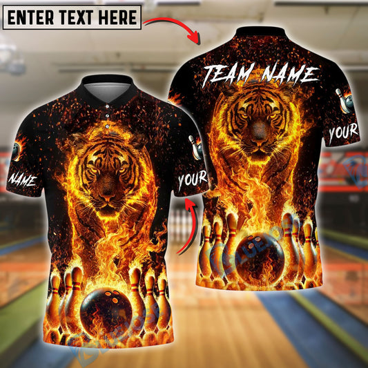 BlueJose Bowling And Pins Fire Tiger Customized Name, Team Name 3D Shirt (4 Colors)