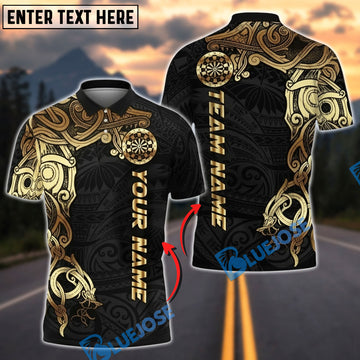 BlueJose Darts Tribal Gold Pattern Personalized Name, Team Name Unisex Shirt (6 Colors)