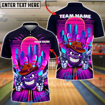 BlueJose Bowling Funny Cowboy Ball Gun Retro Neon Personalized Name, Team Name 3D Shirt
