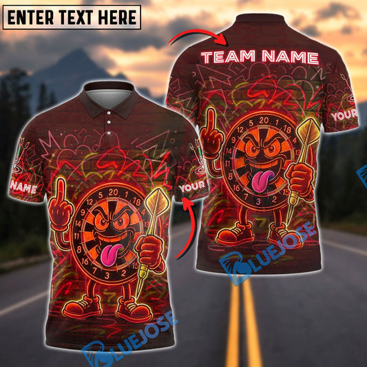 BlueJose Darts Angry Dartboard Neon Style Customized Name, Team Name 3D Shirt (4 Colors)