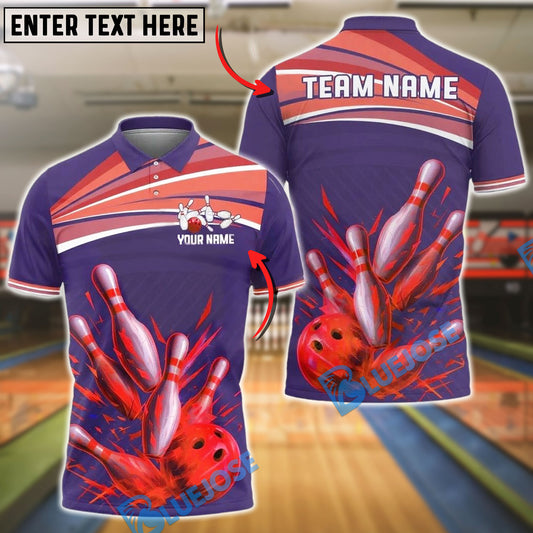 BlueJose Bowling And Pins Strike Explosion Customized Name, Team Name 3D Shirt (4 Colors)