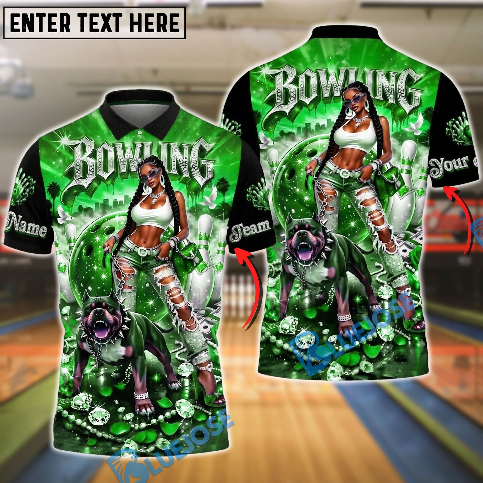 BlueJose Bowling And Pins Diamond Black Girl Pitbull Pink Galaxy Customized Name, Team Name 3D Shirt (6 Colors)