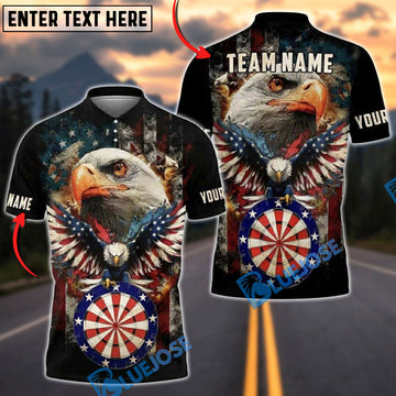 BlueJose Darts American Eagle with Retro USA Flag Dartboard Personalized Name Shirt