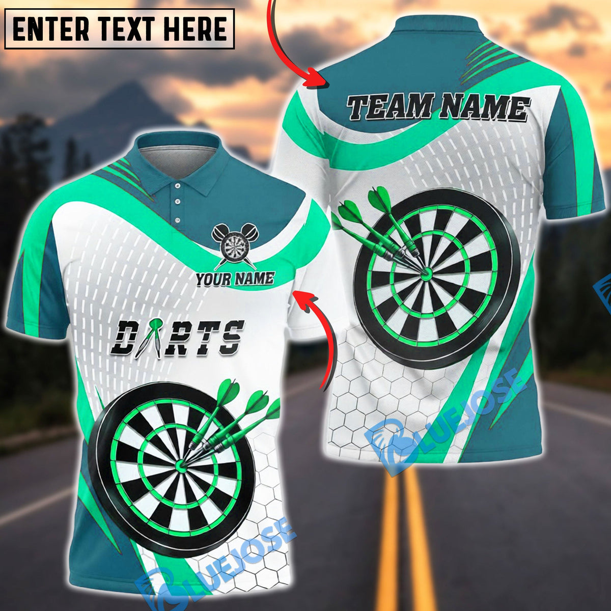BlueJose Darts Strike Hexagon Motion Classic Board Personalized Name, Team Name Unisex Shirt (4 Colors)