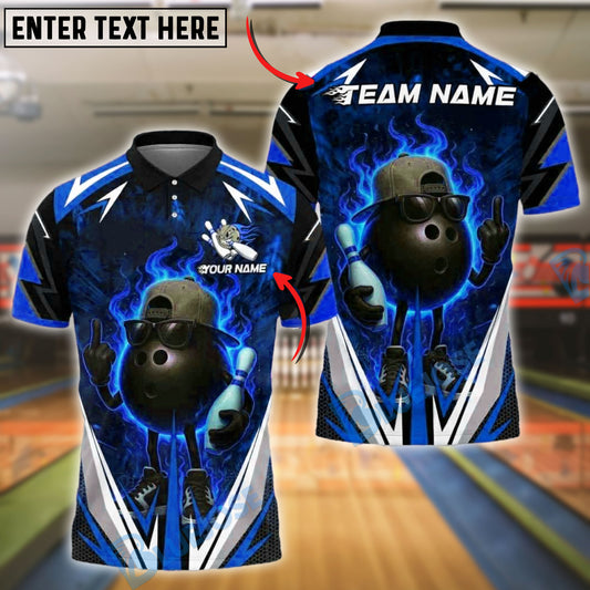 BlueJose Bowling Flaming Ball Cool Style Customized Name, Team Name 3D Shirt (4 Colors)