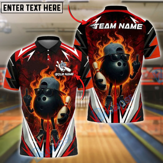 BlueJose Bowling Flaming Ball Cool Style Customized Name, Team Name 3D Shirt (4 Colors)