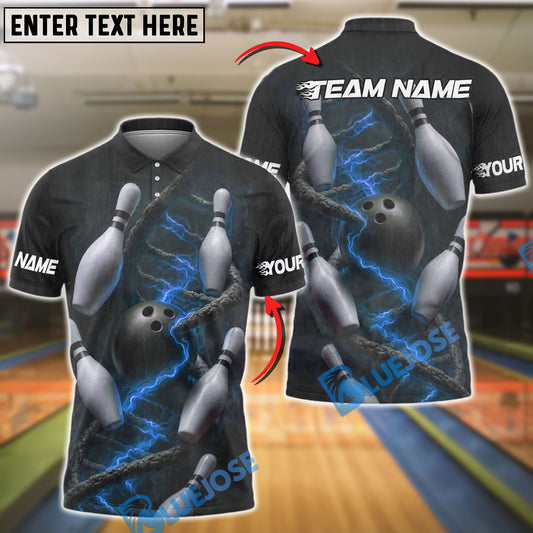 BlueJose Bowling And Pins DNA Voltage Strike Customized Name, Team Name 3D Shirt (4 Colors)