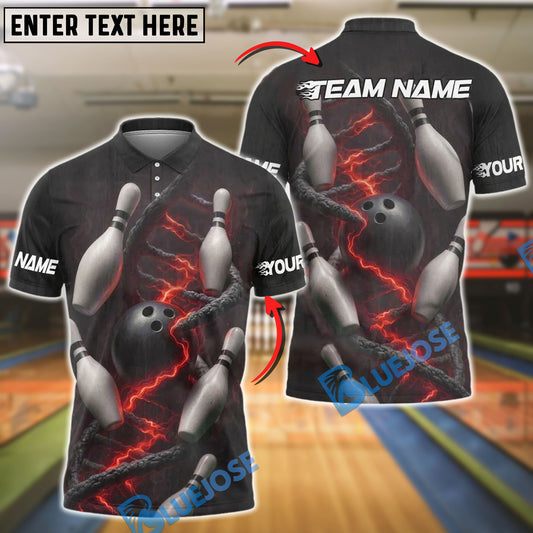 BlueJose Bowling And Pins DNA Voltage Strike Customized Name, Team Name 3D Shirt (4 Colors)