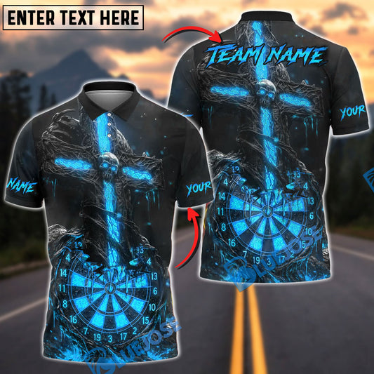 BlueJose Darts Flaming Skull Personalized Name, Team Name Shirt (6 Colors)