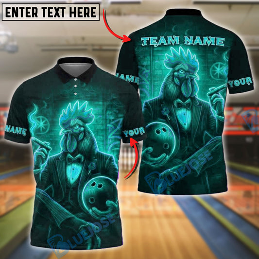 BlueJose Bowling Neon Rooster Customized Name, Team Name 3D Shirt (4 Colors)