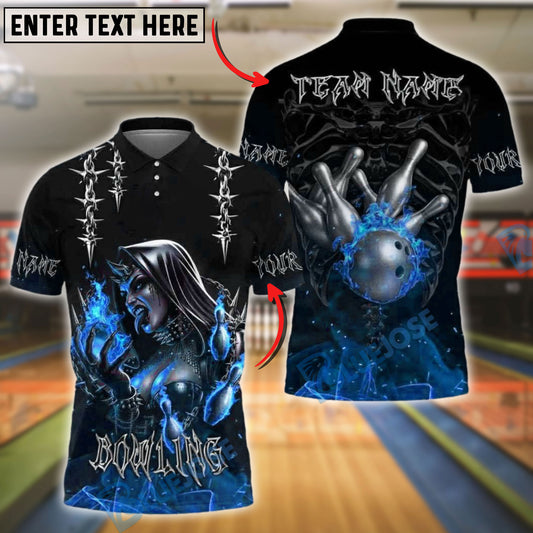 BlueJose Bowling Flaming Nun Skull Customized Name, Team Name 3D Shirt (4 Colors)