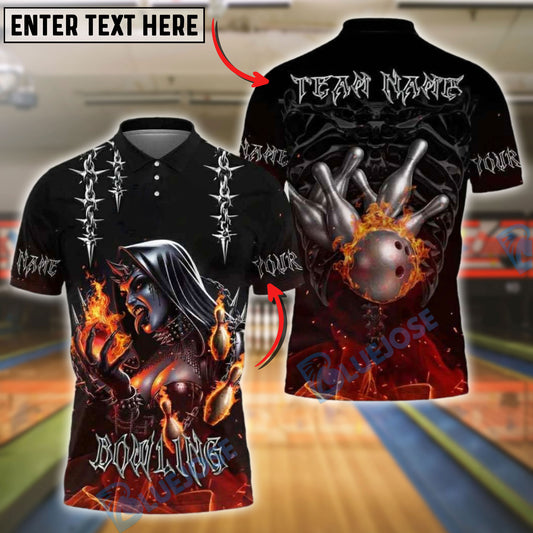 BlueJose Bowling Flaming Nun Skull Customized Name, Team Name 3D Shirt (4 Colors)