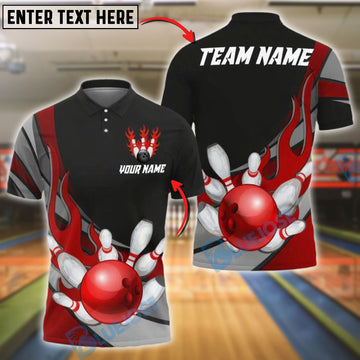 BlueJose Bowling Flaming Ball Customized Name, Team Name 3D Shirt (4 Colors)