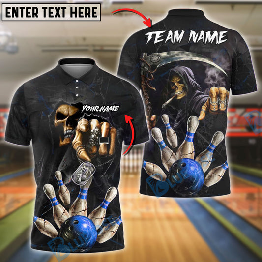 BlueJose Bowling And Pins Skull Strike Customized Name, Team Name 3D Shirt (4 Colors)