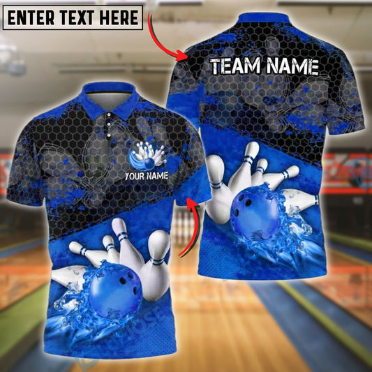 BlueJose Bowling Grid Splash Fire Customized Name, Team Name 3D Shirt (4 Colors)