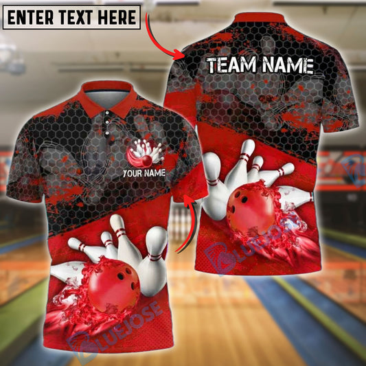 BlueJose Bowling Grid Splash Fire Customized Name, Team Name 3D Shirt (4 Colors)