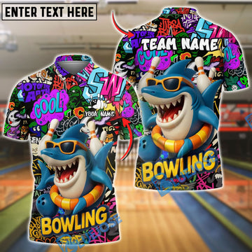 BlueJose Bowling Graffiti Shark Personalized Name, Team Name 3D Shirt