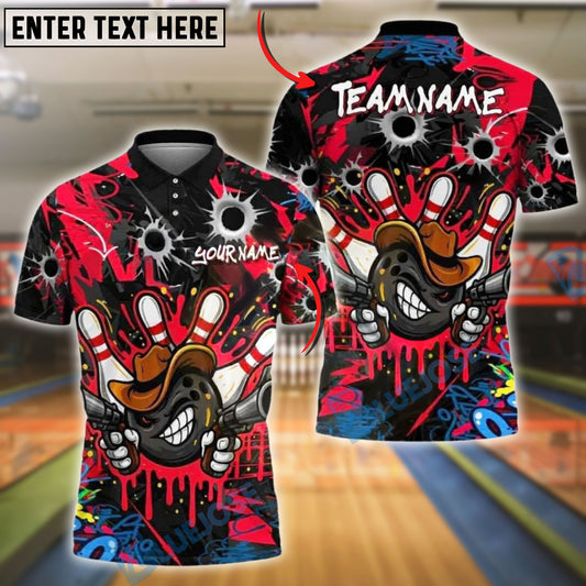 BlueJose Bowling Graffiti Cowboy With Bullet Holes Customized Name, Team Name 3D Shirt (4 Colors)